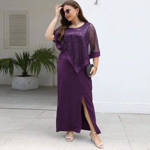 Purple Sequined Mother Of The Bride Dresses With Wrap Side Split Wedding Guest Dress Scoop Neckline Ankle Length Evening Gowns