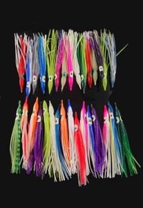 50 pçs 12cm plástico macio polvo iscas de pesca para gabaritos cor misturada luminosa silicone polvo saia artificial jigging isca7972367