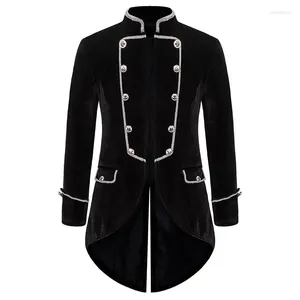 Abiti da uomo Colletto alla coreana nero Doppio petto Abito in velluto Giacca sportiva Giacca da uomo Costume cosplay vintage gotico Steampunk frac