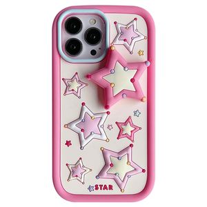 Koreańska urocza kolorowe gwiazdy stojak na iPhone 14 Pro Max 13 11 12 Cartoon Soft Silikon Kreatywna okładka telefonu 1PC