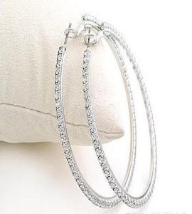 Silvertone Big Circle ladys Basketball Wives Hoop Earrings With Crystal Rhinestone Dangle Earring4443800