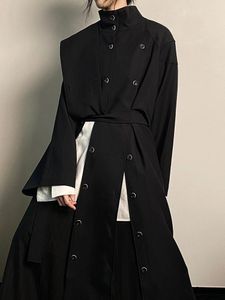 Women's Trench Coats Tannt Women Coat Asymmetry Split Bandages Black Windbreaker Irregular Autumn And Winter Long Overcoat 2023