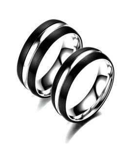 Anéis de casamento de aço inoxidável 6mm 8mm clássico para mulheres homens preto cor prata casal jóias promessa presentes9891838