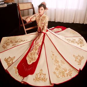 Ethnic Clothing Yourqipao Chinese Trend Wedding Dresses Costume Traditional Bride Champagne Golden Xiuhe Ceremony Couple 231212