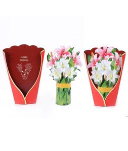 Biglietti d'auguri Bouquet pop-up 3D Per sempre Rosa/Giglio//Tulipano Fiori di carta Fioritura tropicale per Compleanno Anniversario Biglietto di nozze9822637