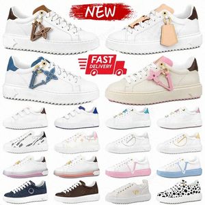 Luxury Brand LVity Designer high-quality Time Out Outdoor Shoes Sneaker women Casual Calfskin real Leather Pink White Embossed Brown Printed leather