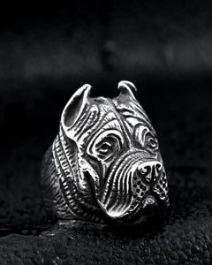 Men039s Vintage stal nierdzewna pierścień Viking pitbull bulldog gotycki mops pies głowa totem amulet punkowy biżuteria zwierząt dla mężczyzn Boys6306141