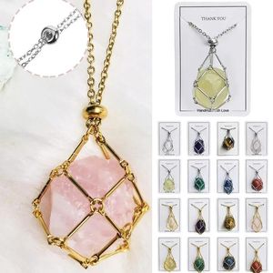 Pendant Necklaces Stainless Steel Design Crystal Cage Necklace Holder Net Metal Chain Stone Collecting Adjustable Copper Jewelry 231213