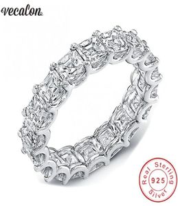 Vecalon Damen-Ehering, 925er-Sterlingsilber, Prinzessinnenschliff, 4 mm Diamant, Verlobungsringe für Damen, Fingerschmuck, 4051088