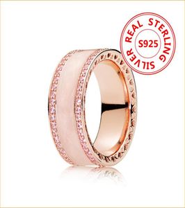 100% 925 Sterling Silver White and Pink enamel Band RING with Original box For P 18k Rose gold Ring for Women Grils5062813