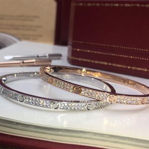 Bracciale da donna Bracciale rigido con coppia in oro Gioielli di lusso con diamanti a doppia fila larghezza 5 mm processo di intarsio nascosto Braccialetti resistenti allo sbiadimento 211w