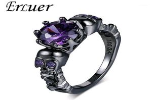 Österreichische Gothic Schwarz Gewehr Überzogene Stil Retro Schädel Ringe Für Frauen Lila Kristall CZ Hochzeit Schmuck party trendy liebe geschenk ring13996720