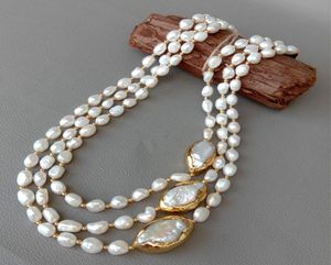 yygem 20quot 3ストランド培養バロック淡水真珠のネックレスケシゴールドカラーエッジコネクタチョーカーfor women1011782
