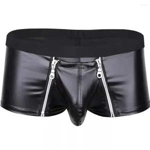 Underpants Sexy Men Open Crotch Boxer Shorts Zipper Front Bulge Underwear Faux Leather Male Panties Low Waist Boxers