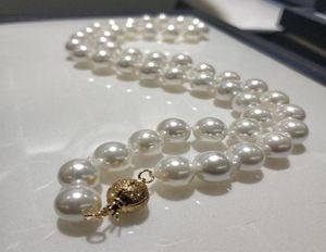 Jyx жемчужное ожерелье в форме ракушки, ювелирные изделия 88 5 мм, круглые белые натуральные морские 18, блестящие верхние ожерелья s295u7941212