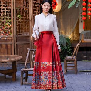 Ethnic Clothing Highend Autumn Chinese Style Hanfu Horse Face Dress Lace up Fashion Aline Half Skirt SXXL 231212