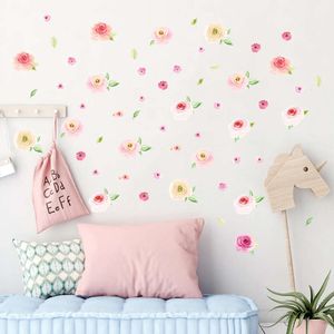 Aquarela rosa flor adesivos de parede para quarto de crianças sala estar homr decoração da parede