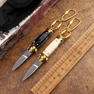 Mini automatic knife 440c blade acrylic handle tactical outdoor camping self-defense fruit EDC unboxing tool folding knife