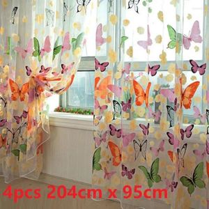 カーテン4pcs/たくさん美しい窓蝶の薄いボイルドアパネルドレープルームディバイダーホーム
