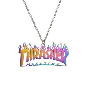 Pendant Necklaces New Fashion Punk Street Hip Hop Pendant Thrasher Titanium Steel Colorful Keel Chain Necklace QuinchJewelry Wholesale J240516