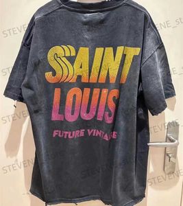 Homens camisetas Destruir Design Saint Louis Oversized T-shirt Homens Mulheres 1/1 Alta Qualidade Flash Diamond Tops Tees Lavados Manga Curta T231214