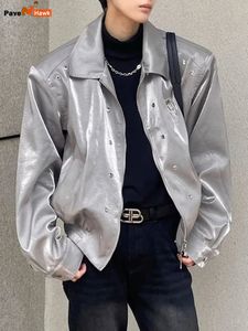 Men's Jackets American Style Cropped Jackets Men Women Loose Harajuku Bomber Jacket Metal Color Double Zipper Coats Unisex Hip Hop Outwear 231213