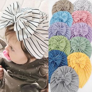 Little Girl Hat with striped Bow Hats Toddlers Soft Turban Knotting cap DE427