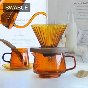 Coffee Pots Stained Glass Coffee Sharing Pot Blown Heat Resistant Borosilicate Jug for Coffee Maker Reusable Cup With Handle Home Use Kettle 231213