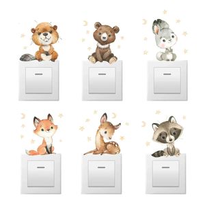 6 Stück Cartoon Fuchs Eichhörnchen Kaninchen Tier Schalter Wandaufkleber für Kinderzimmer Schlafzimmer Kindergarten Home Decoartion Wandtattoos