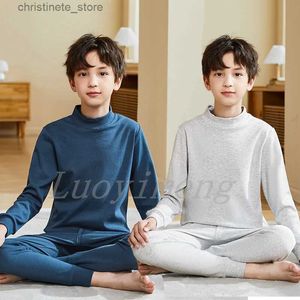 Pajamas New Children's Pajamas Set Cotton Pyjamas Kids Teenage Sleepwear Solid Color Homewear Big Boys Night Clothes 10 12 14 16 18Years R231214