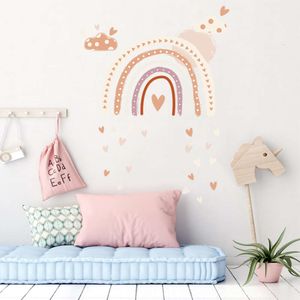 Boho Style Rainbow Heart Shape Wall Stickers For Kids Room Baby Nursery Wall Decals Couds Hem Dekorativa klistermärken för möbler