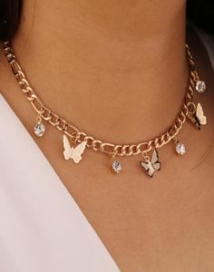 Nova chegada borboleta estrelas corrente colares para mulheres cor dourada clavícula corrente colares jóias acessórios 2158940
