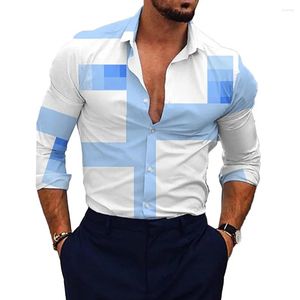 Camisas de vestido masculinas Camisa de moda confortável manga comprida Mens Muscle Party T Poliéster Impresso Colarinho Botão para baixo