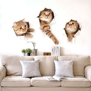 3D Cat Wall Sticker Hole View Vivid Living Room Home Decor Wall Decals Cat Wall Sticker Söt Cat Poster Sticker Gratis frakt