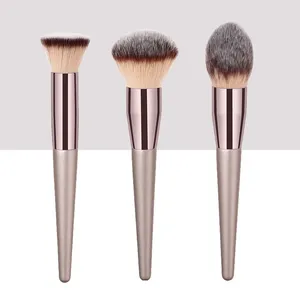 Makeup Brushes Champagne Color Brush for Women Face Basic Foundation Flame Cone Powder Flat Head Tools Cosmetic Set