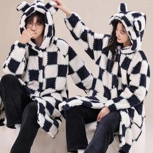 Women's Sleepwear Couple Pajamas Sets Winter Flannel Long Sleeve Warm Thickened Fleece Men's Coral Homewear Feamle Pyjamas Hooded