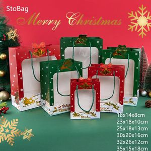 ギフトラップStobag-Christmas Eveギフトペーパーバッグハンドルクッキーキャンディーチョコレートパッケージスナックパーティースプリングフェスティバル除草用品5pcs 231214