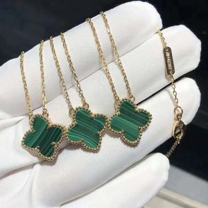 Purple Four Leaf Grass Cover Necklace Green Malachite Double sided Lucky Grass Plated 18K Rose Gold Lock Bone Chain