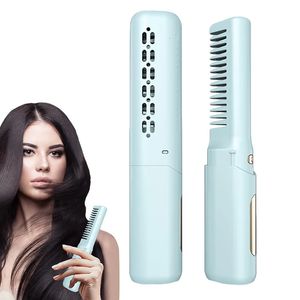 Fer à lisser Brosse à lisser les cheveux Peigne chauffant rechargeable Cheveux raides Styler Ondulation Fer à friser sans fil Peigne à bigoudi 231213