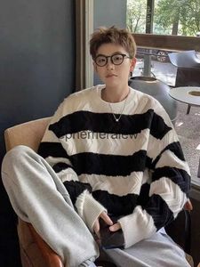 Men's Sweaters 2023 Winter Round Ne Wool Sweater Loose Lazy Style In Warm Knitting Fashion Striped Printing Pullover 3 Color Coatsephemeralew