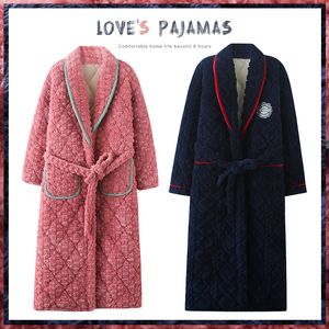 Couple dressing gown, women's winter thickened and lengthened coral velvet three-layer padded men's pajamas, autumn and winter warm and fleece bathrobe