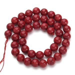 1 Strang Lot Runde Rote Koralle Perlen Naturstein Modeschmuck Perlen für Schmuck Machen Diy Armband Halskette Lose Beads323q