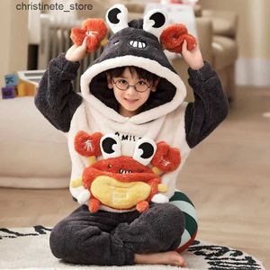 Pajamas New Children's Home Wear Hooded Pajamas Sets for Baby Girls Boys Sleepwear Winter Warm Kids Pyjama Thicken Toddler Panda Pijamas R231214