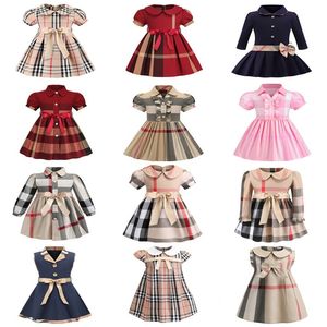 Abbigliamento per bambini per neonati Abiti per ragazze Nuovi stili Abbigliamento casual scozzese Fiocco Abbigliamento per bambini in cotone Abbigliamento per bambini Moda autunnale 2-8 anni Abiti con minigonna