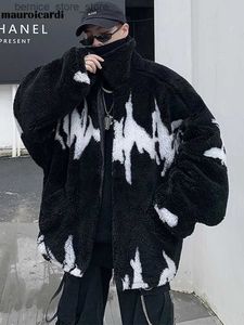 Men's Fur Faux Fur Mauroicardi Winter Oversized Thickened Warm Fluffy Faux Fur Jacket Men Raglan Long Sleeve Zip Up Luxury Designer Clothes 2022 Q231212