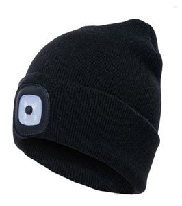 Berets Unisex Winter Beanie Hats LED Light Luminous Warm Knitted Hat Outdoor Camping Head Lamp Cap Flash Headlight Running Climbin3410031