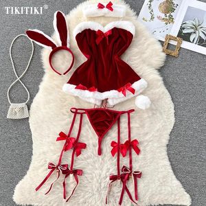 Женская одежда для сна, Рождественская ночная рубашка, боди, облегающий эротический сетчатый кружевной комбинезон, пикантная модная рождественская пижама, пижамы