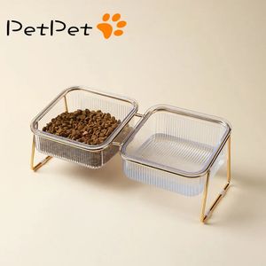 Dog Bowls Feeders Cat Double Bowl with Stand Pet Kitten Puppy Transparent Food Feeding Dish Metal Elevated Water Feeder Dog Bowl Supplies 231213