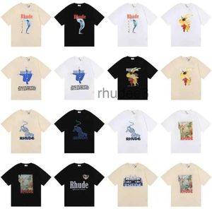 23SS Rhude T Shirt Designer Fashion Clothing Tees Hip Hop Parakeet Long Tailed Parrot Druku