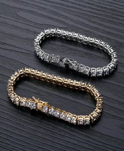 18K Gold Plated Hip Hop Zircon Tennis Chain Bracelet 256mm Single Row Iced Out Diamond for Men Women Cuban Chains Rapper Jewel2724869